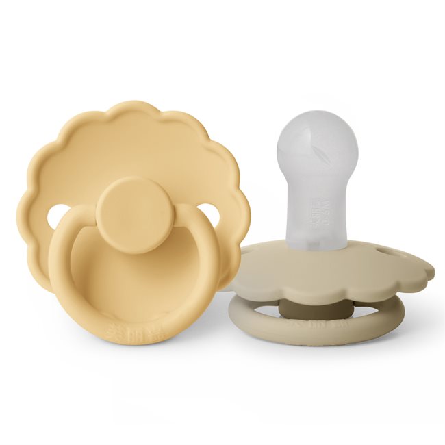 芙丽嘉 Fulijia Daisy - Round Silicone 2-pack Pacifiers - Pale Daffodil/Sandstone - size 1