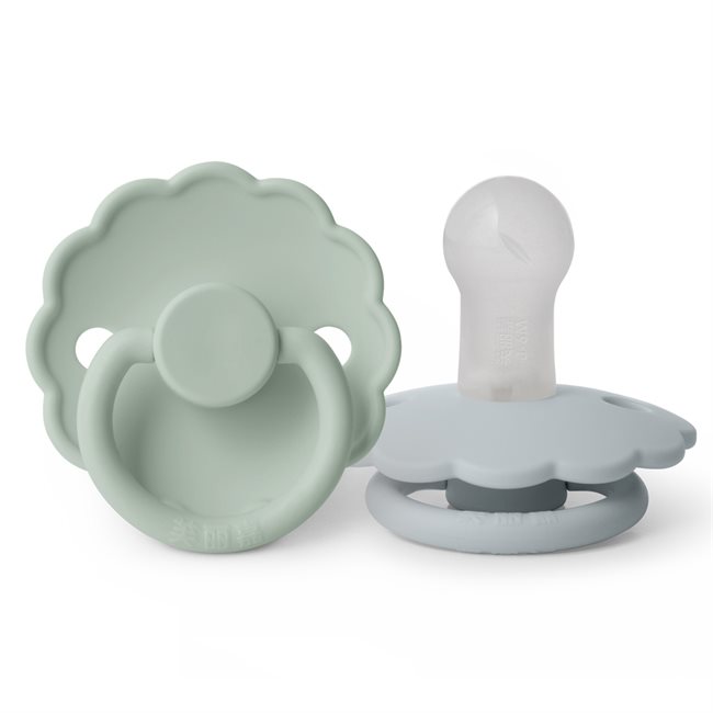 芙丽嘉 Fulijia Daisy - Round Silicone 2-pack Pacifiers - Seafoam/Powder Blue - size 1