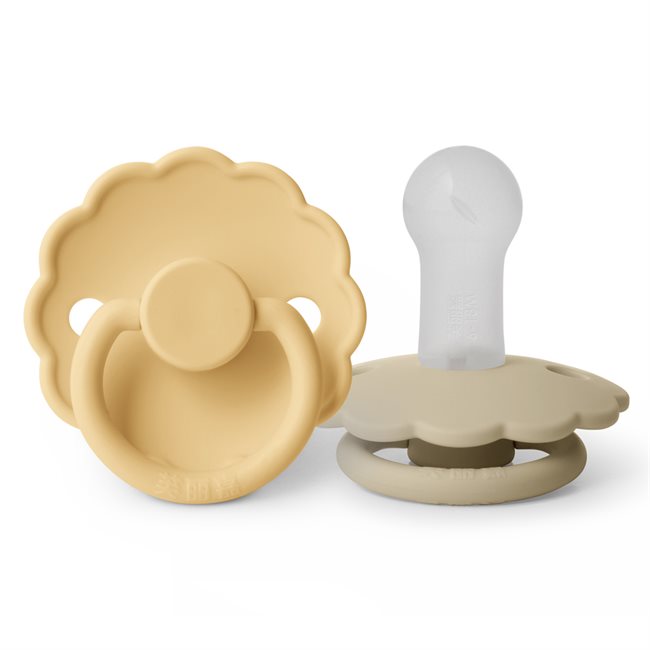 芙丽嘉 Fulijia Daisy - Round Silicone 2-pack Pacifiers - Pale Daffodil/Sandstone - size 2