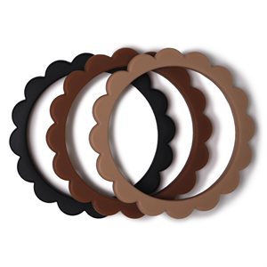 Mushie Flower Bracelet 3-Pack - Black/Caramel/Natural