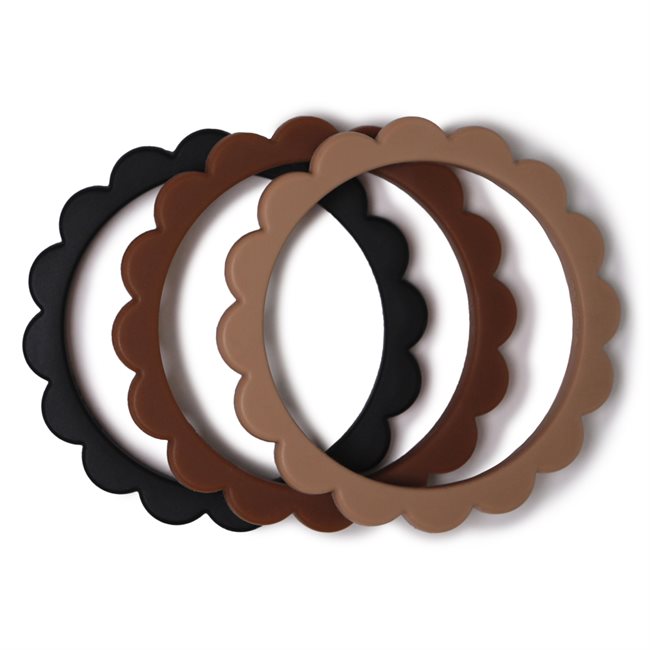 Mushie Flower Bracelet 3-Pack - Black/Caramel/Natural