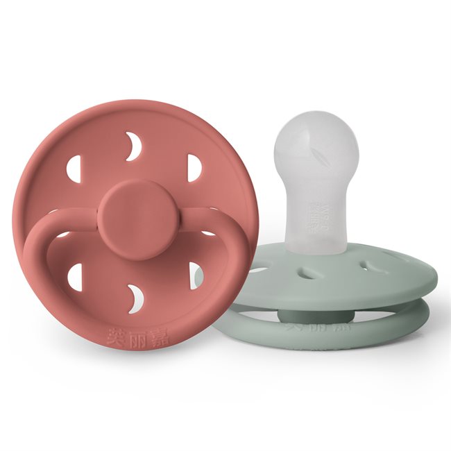 芙丽嘉 Fulijia Moon Phase - Round Silicone 2-pack Pacifiers - Powder Blush/Sage - size 1