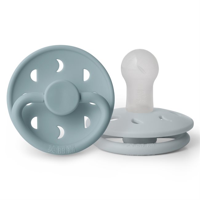 芙丽嘉 Fulijia Moon Phase - Round Silicone 2-pack Pacifiers - Powder Blue/Stone Blue - size 1