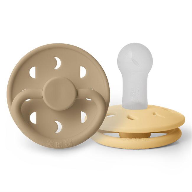 芙丽嘉 Fulijia Moon Phase - Round Silicone 2-pack Pacifiers - Croissant/Pale Daffodil - size 2