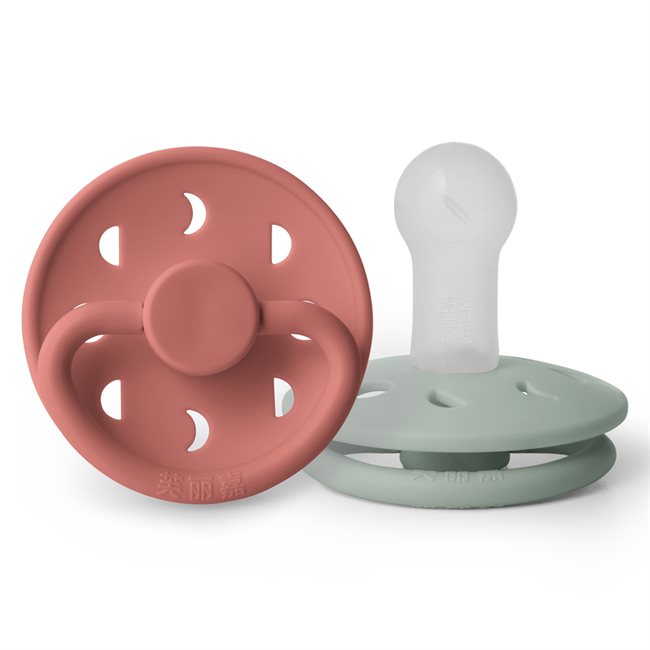 芙丽嘉 Fulijia Moon Phase - Round Silicone 2-pack Pacifiers - Powder Blush/Sage - size 2