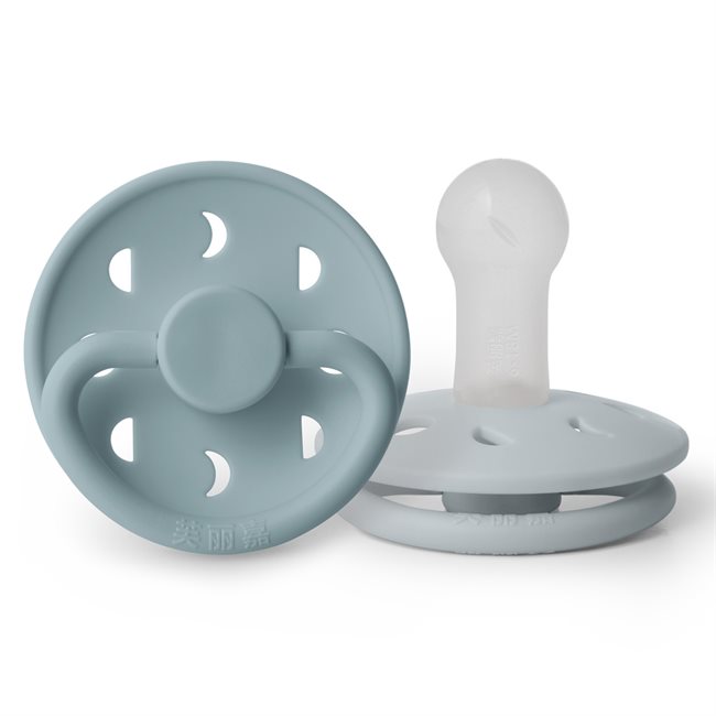 芙丽嘉 Fulijia Moon Phase - Round Silicone 2-pack Pacifiers - Powder Blue/Stone Blue - size 2