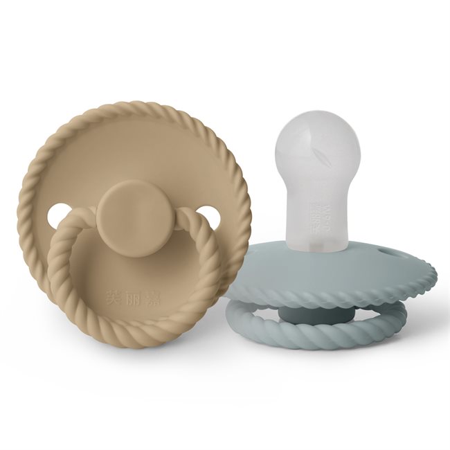 芙丽嘉 Fulijia Rope - Round Silicone 2-pack Pacifiers - Croissant/French Gray - size 1