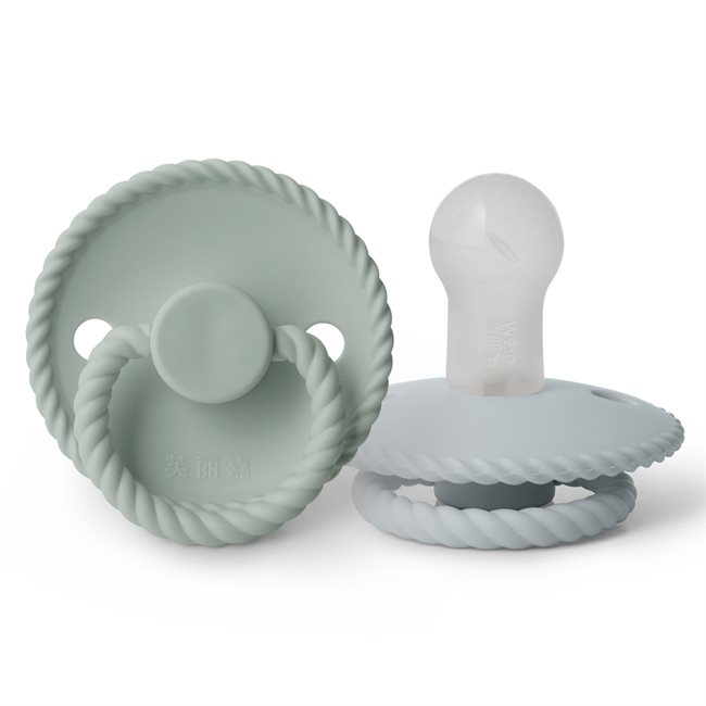 芙丽嘉 Fulijia Rope - Round Silicone 2-pack Pacifiers - Powder Blue/Sage - size 1