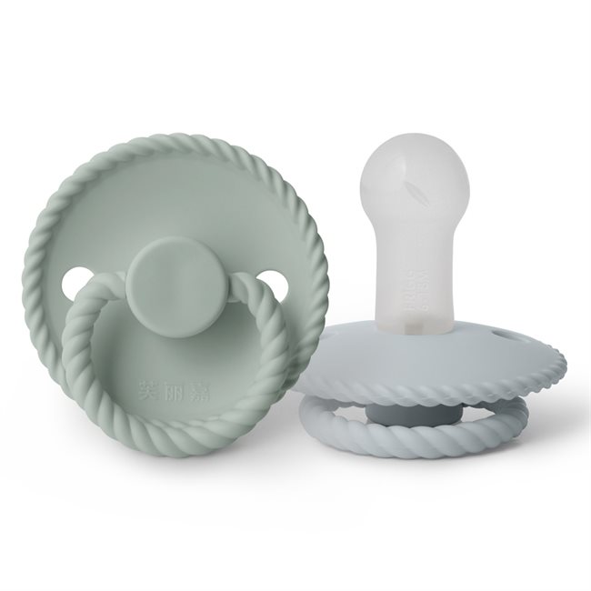 芙丽嘉 Fulijia Rope - Round Silicone 2-pack Pacifiers - Powder Blue/Sage - size 2