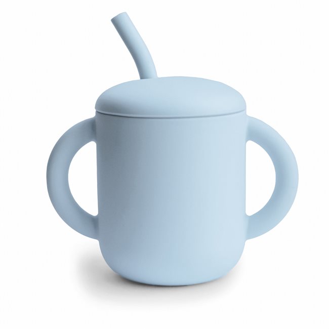 Mushie Silicone Training Cup + Straw - Powder Blue