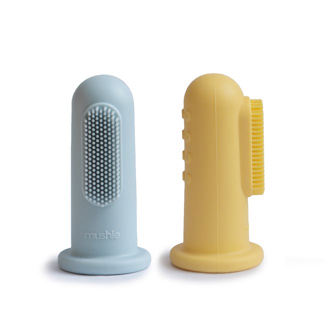 Mushie Finger Toothbrush - Powder Blue/Pale Daffodil